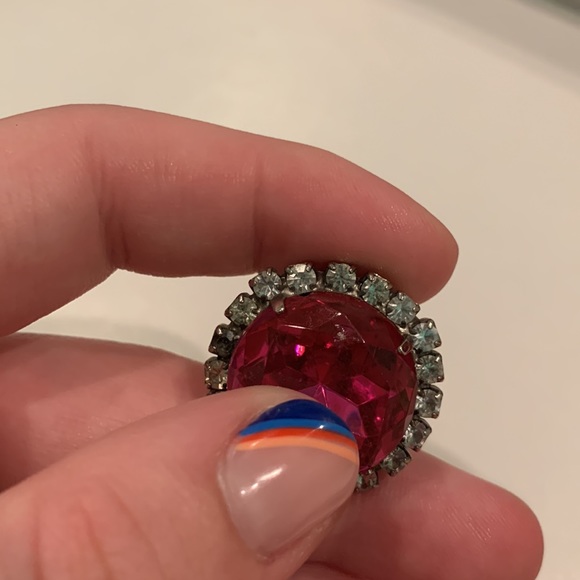 Pink and Clear Rhinestoned Clip On Earrings - Picture 6 of 7